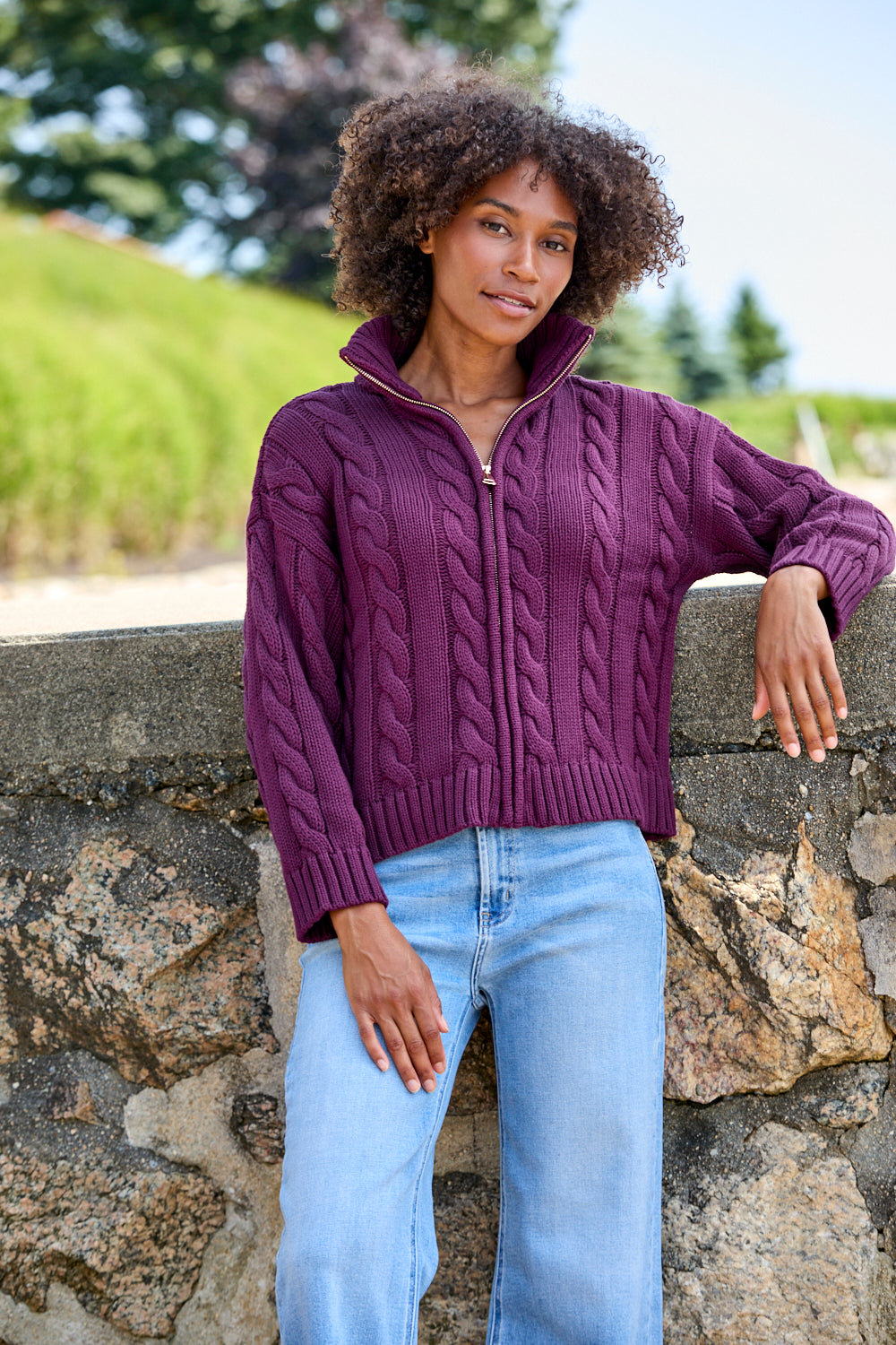 The Cotton Full Zip Up - Bordeaux