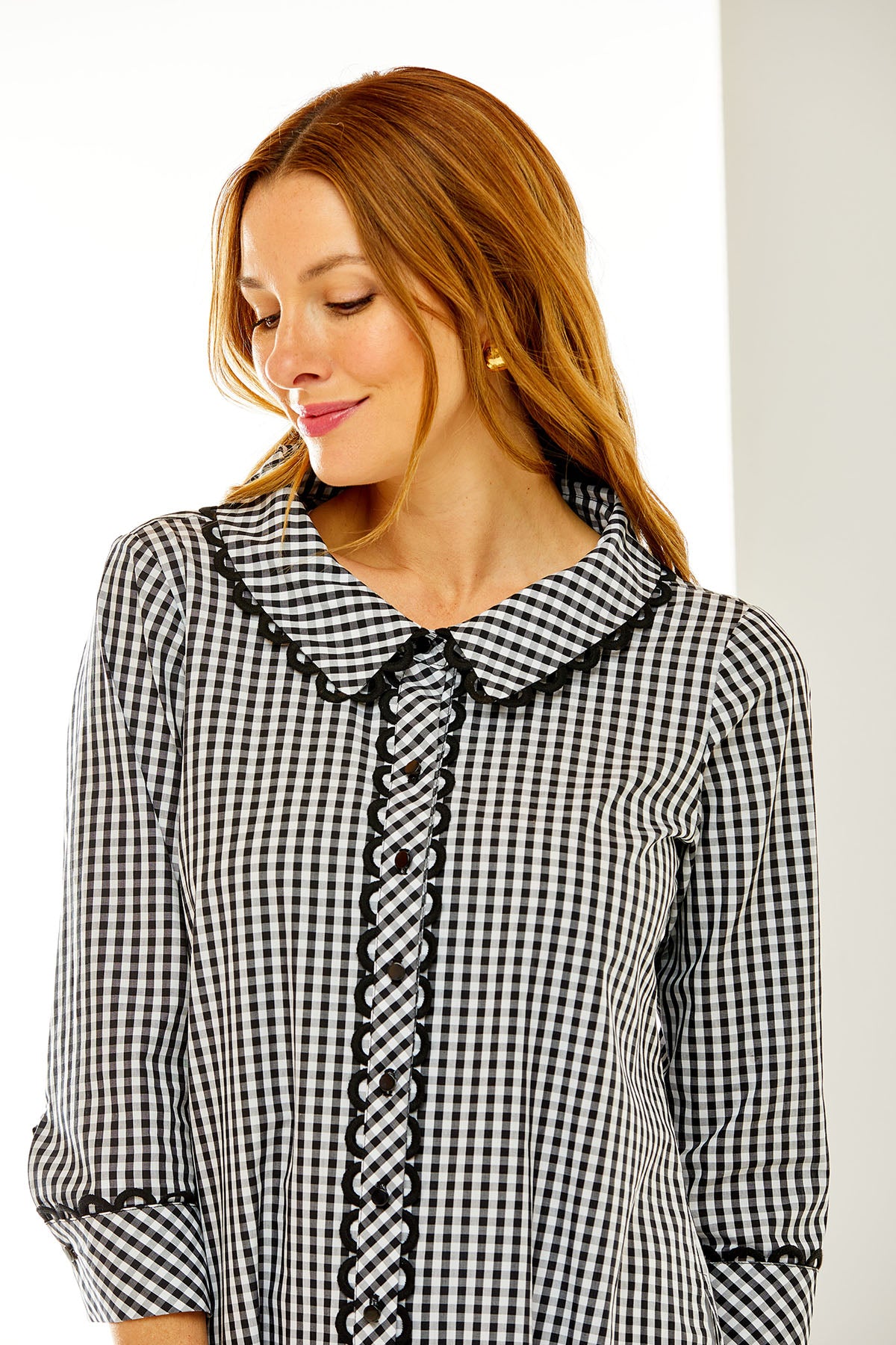 Woman in gingham top