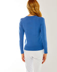 Sara Campbell Crew Neck Pullover With Buttons in Blue