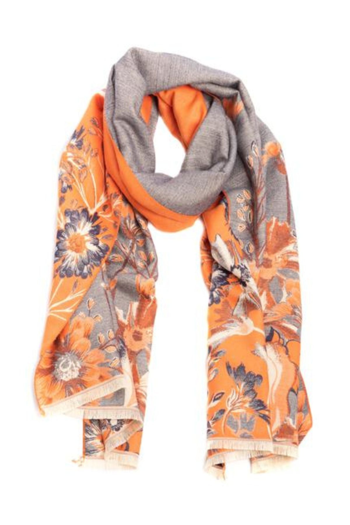 Blue and orange print scarf