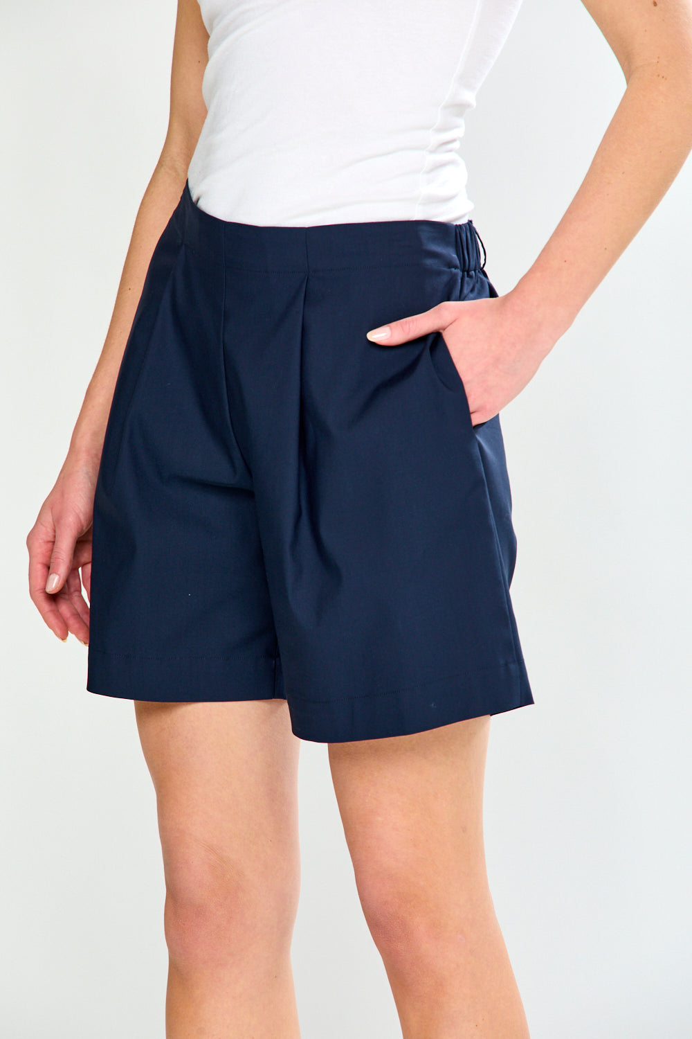 woman in navy shorts