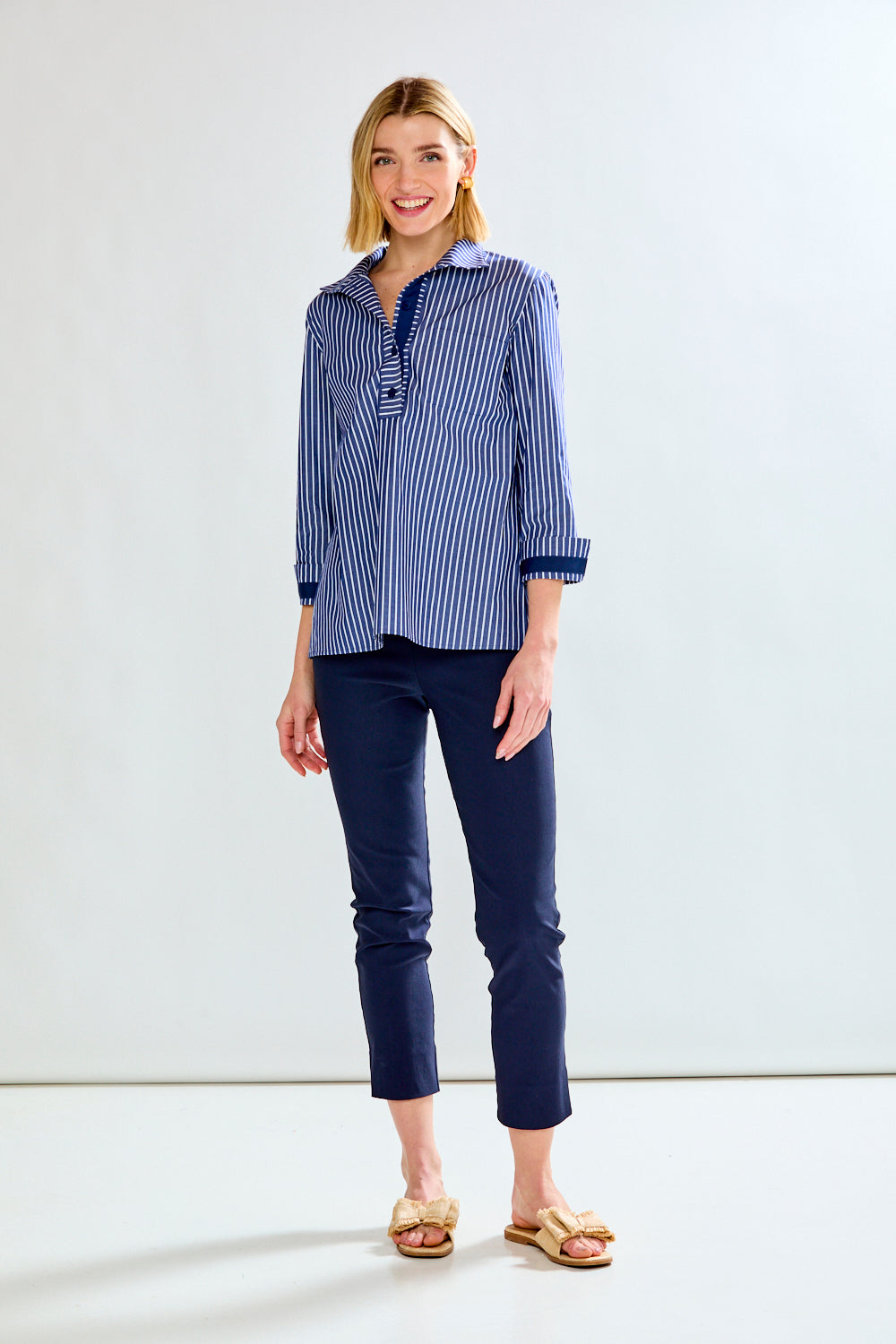 Woman in blue striped blouse