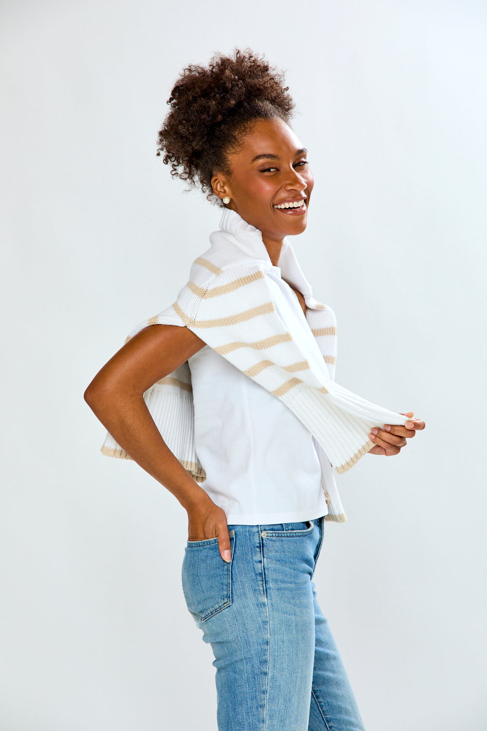 Woman wearing Striped Cotton Pullover