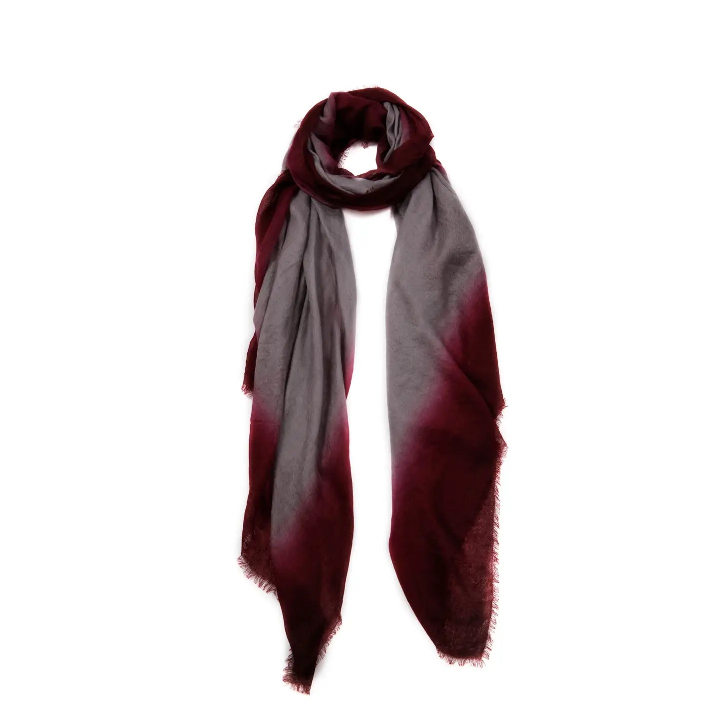 Gradient scarf transitioning from red to gray on a white background