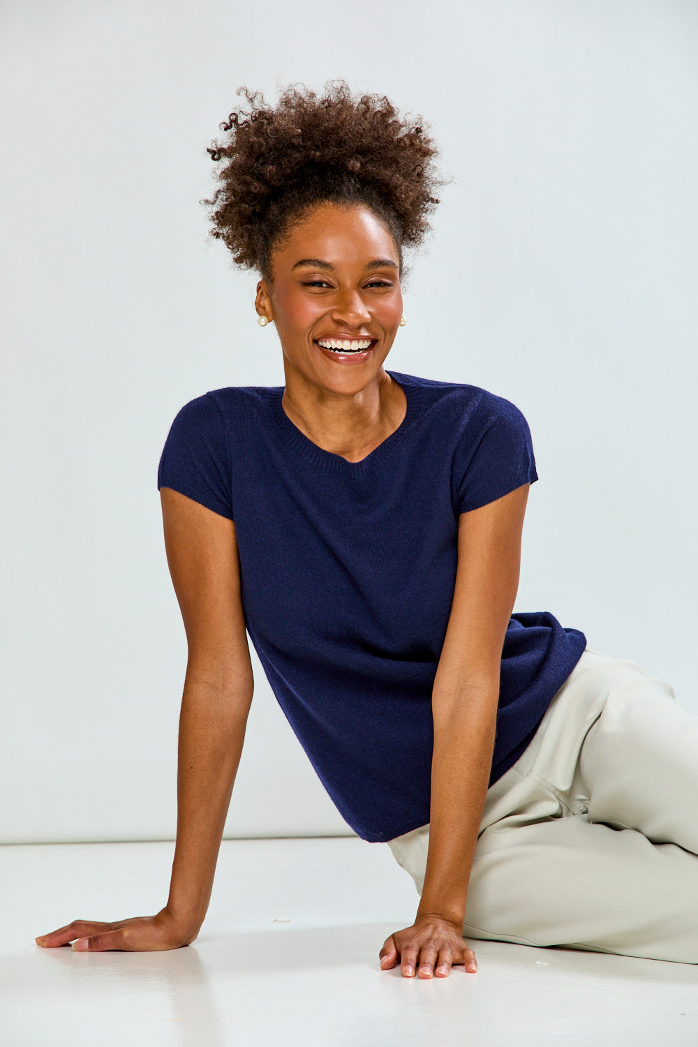 Woman wearing Cashmere Luxury Tee