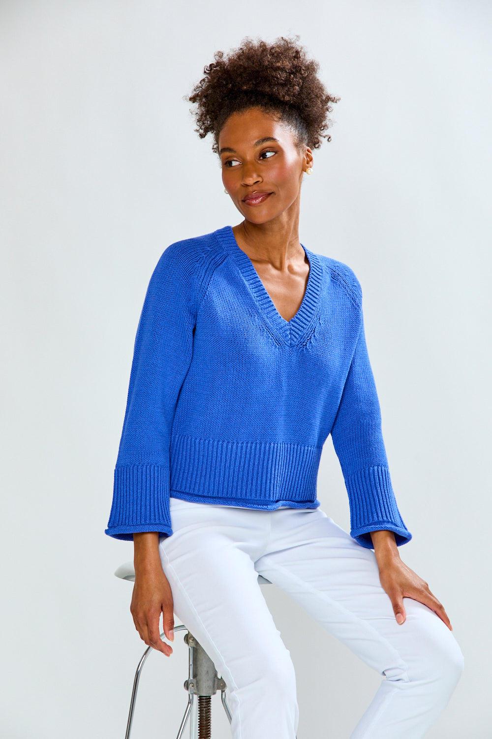 Girl in blue sweater