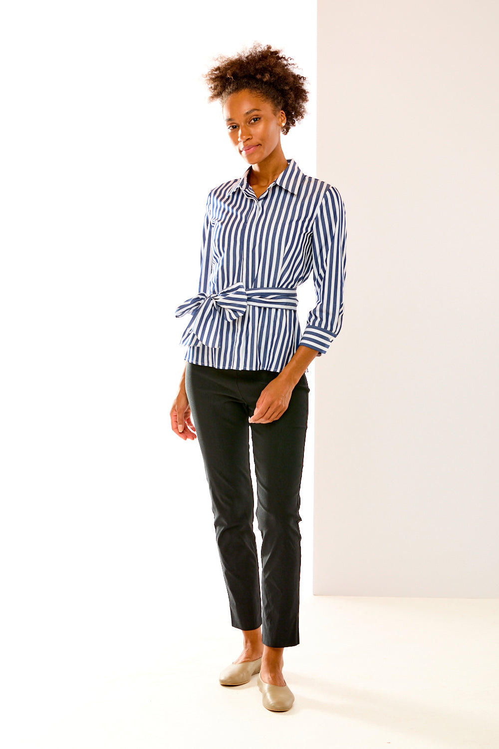 The Portia Top in Blue Stripe