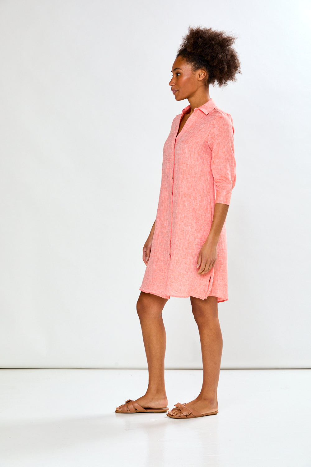 The Linen Bea Shirtdress in Orange