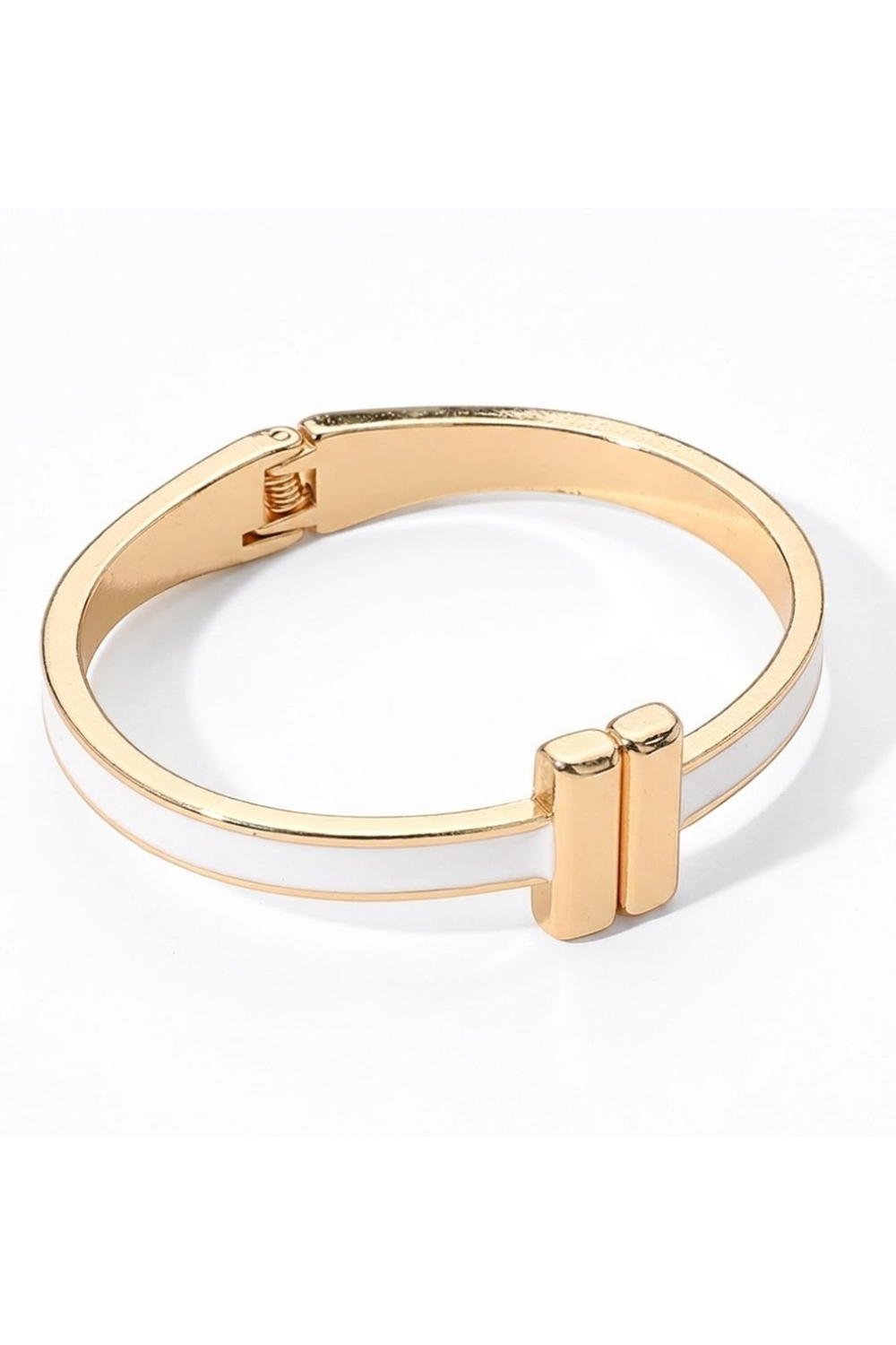 Metal Bar Tip Enamel Hinged Bangle Bracelet - White