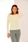 Crew Pullover With Button Cuff Slit in Ivory