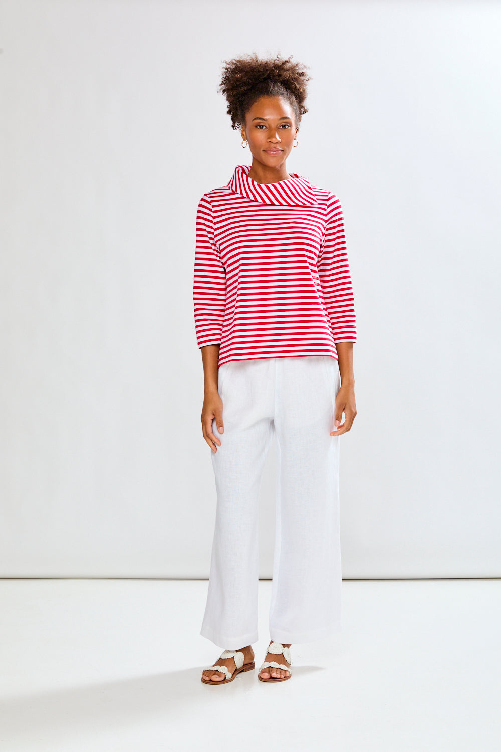 Woman wearing The Stripe Spencer Top - Red