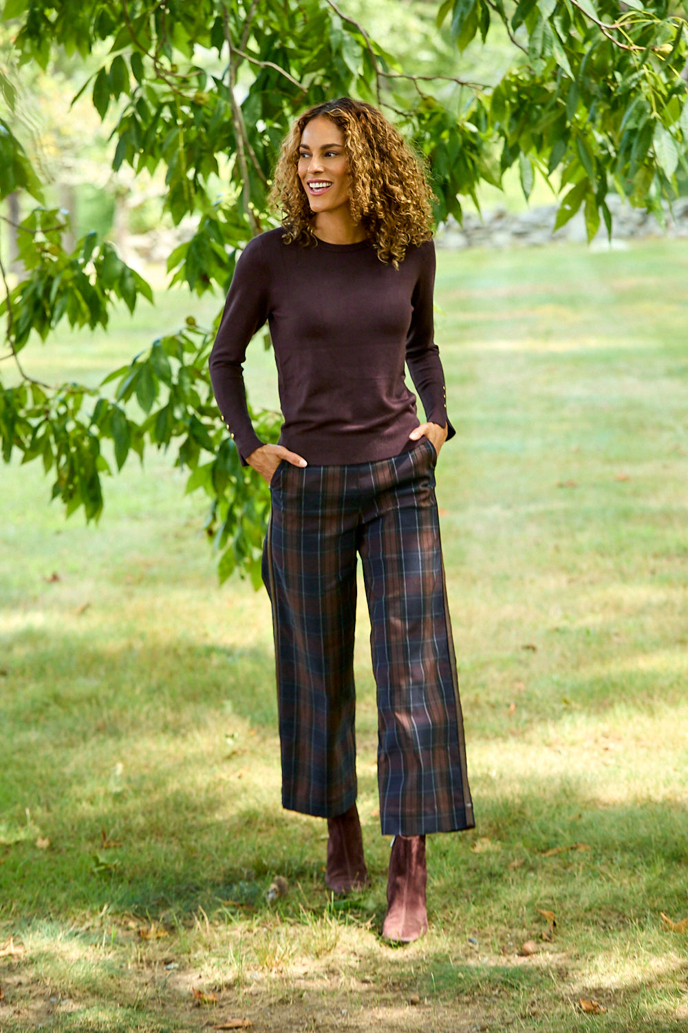 The Willow Pant in Black and Brown Plaid