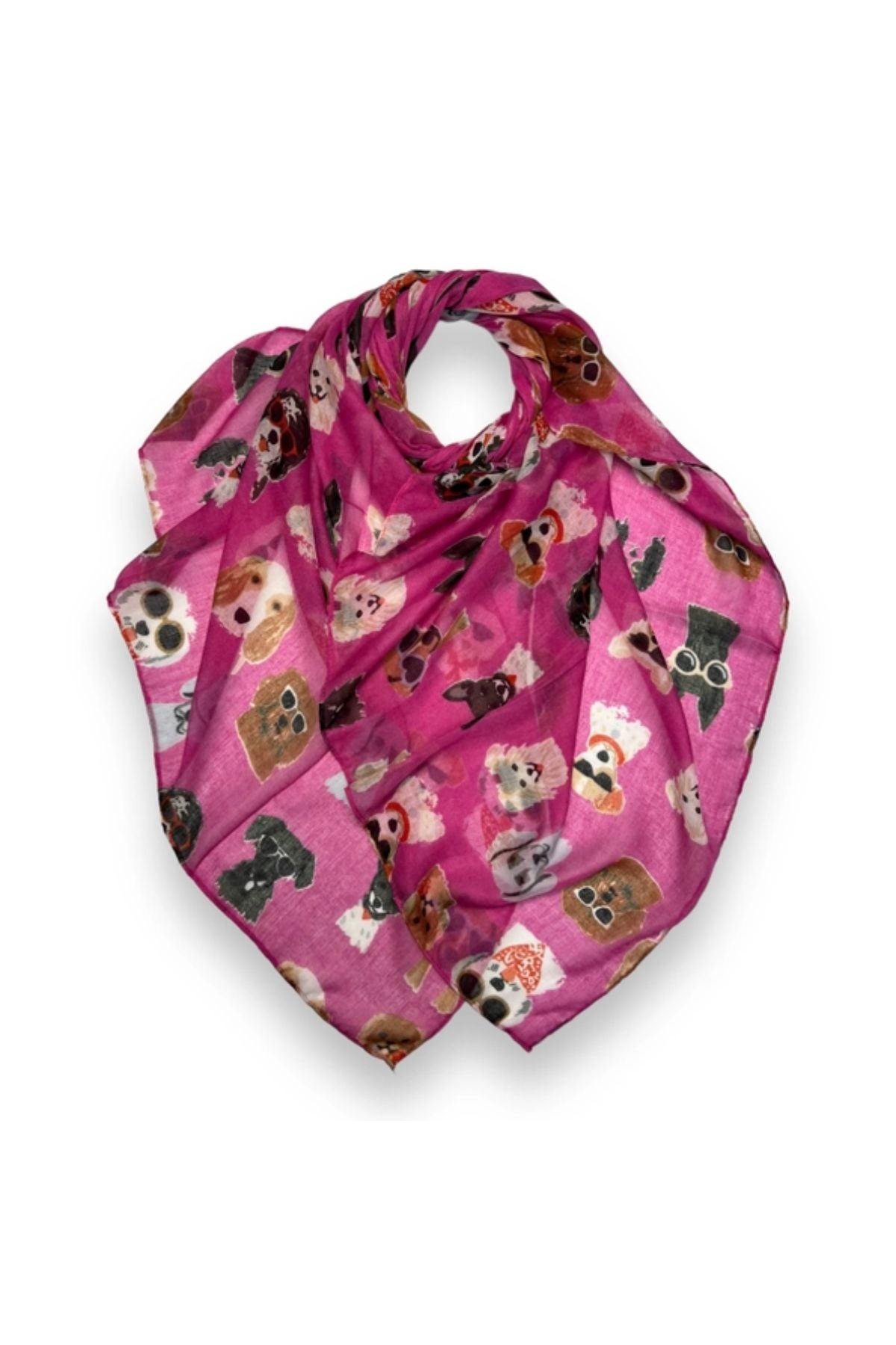 Hot pink dog with sunglasses scarf