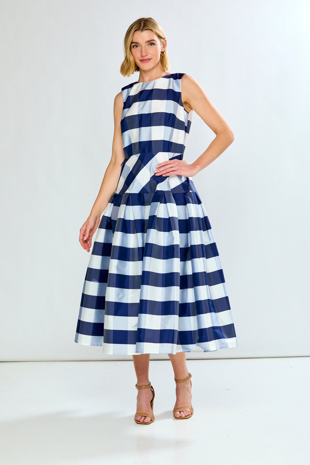 The Giselle Dress in Tea Length in Navy Gingham – Sara Campbell