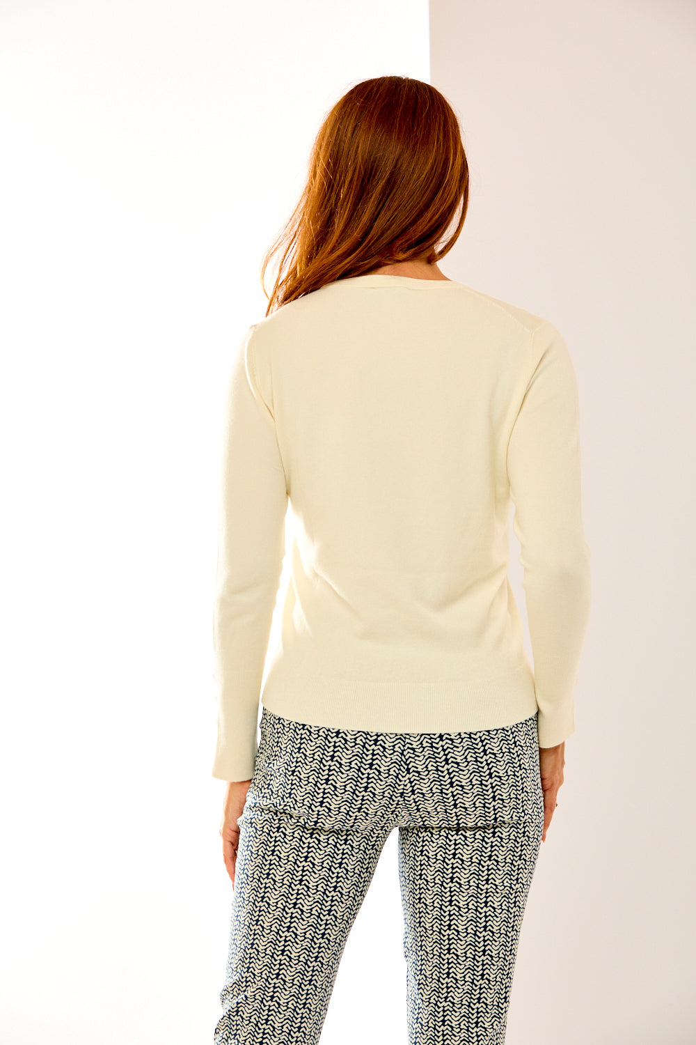 Crew Pullover With Button Cuff Slit in Ivory