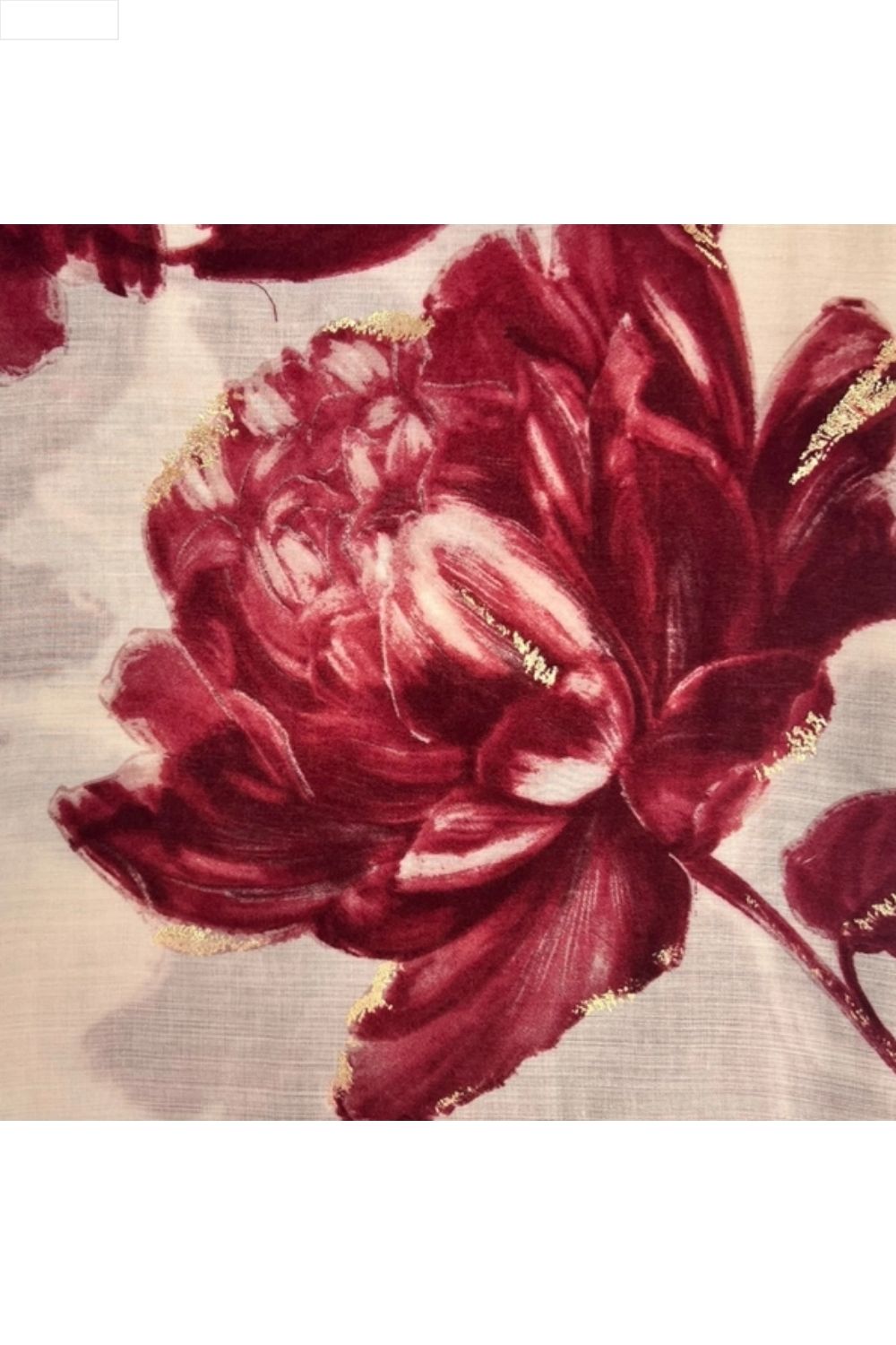 Floral patterned scarf with red flowers on a white background