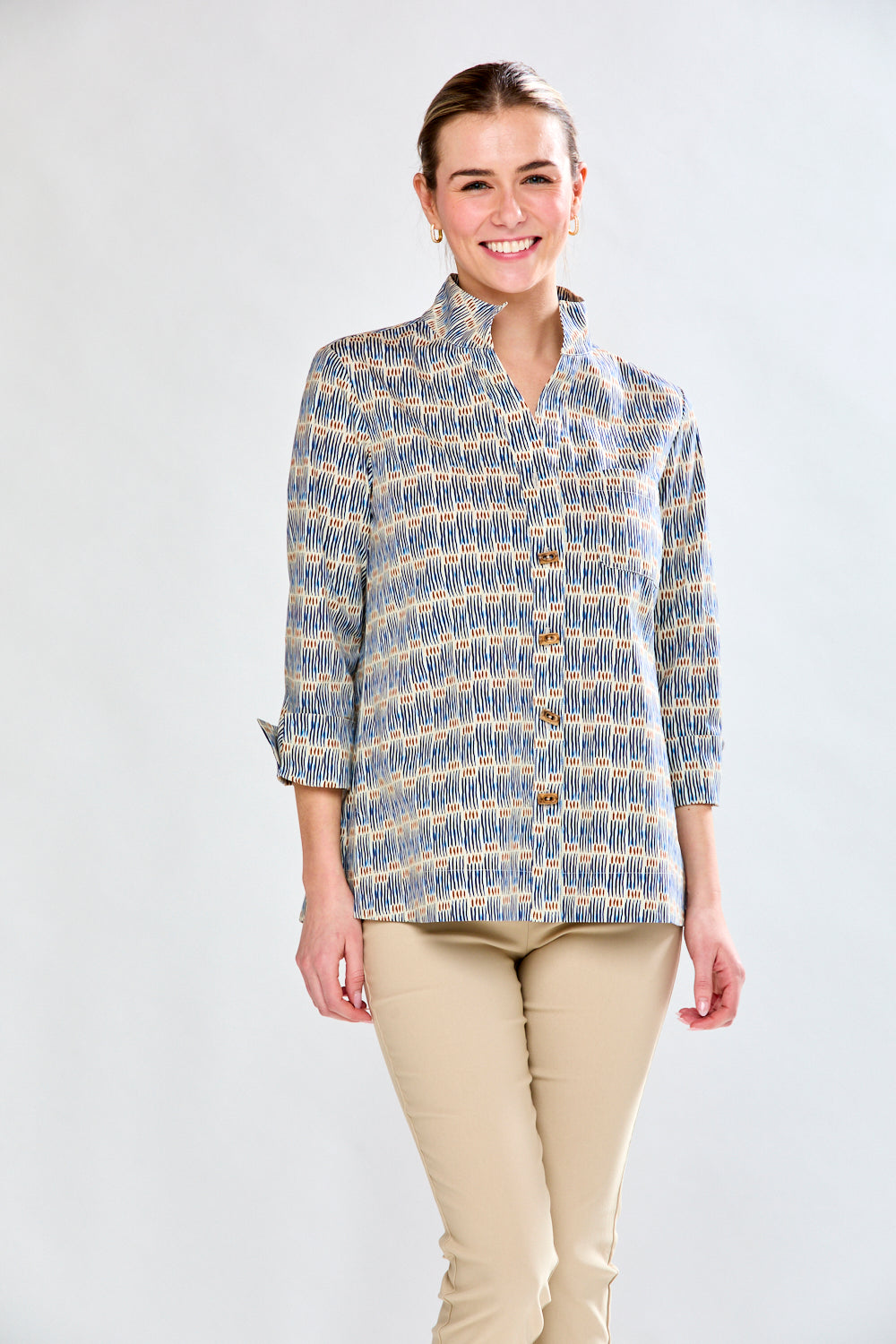 Woman in stripe tunic 