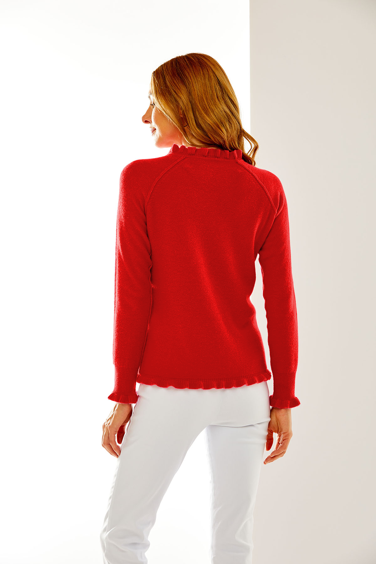 Ruffle raglan pullover