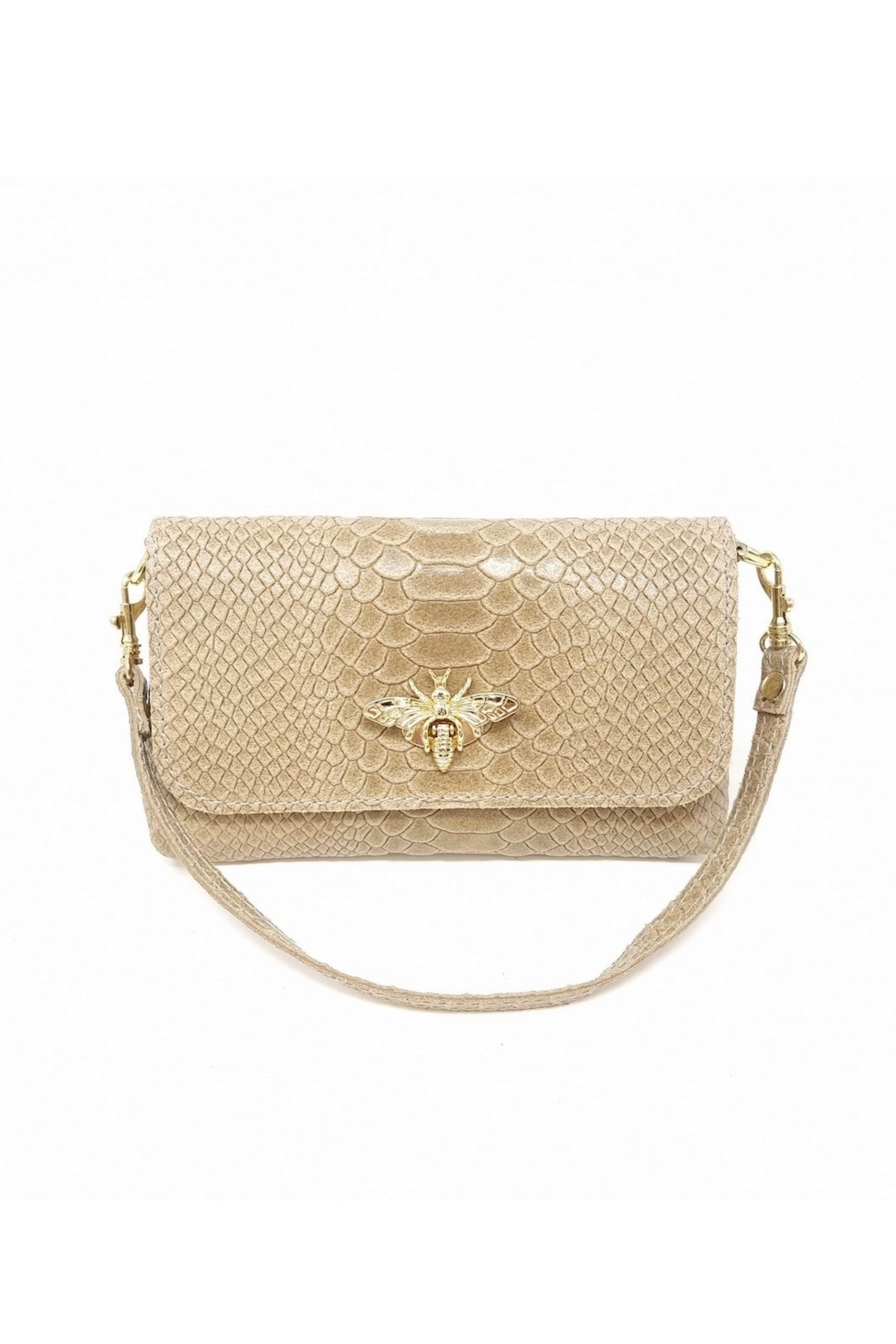 Beige handbag with bee embellishment