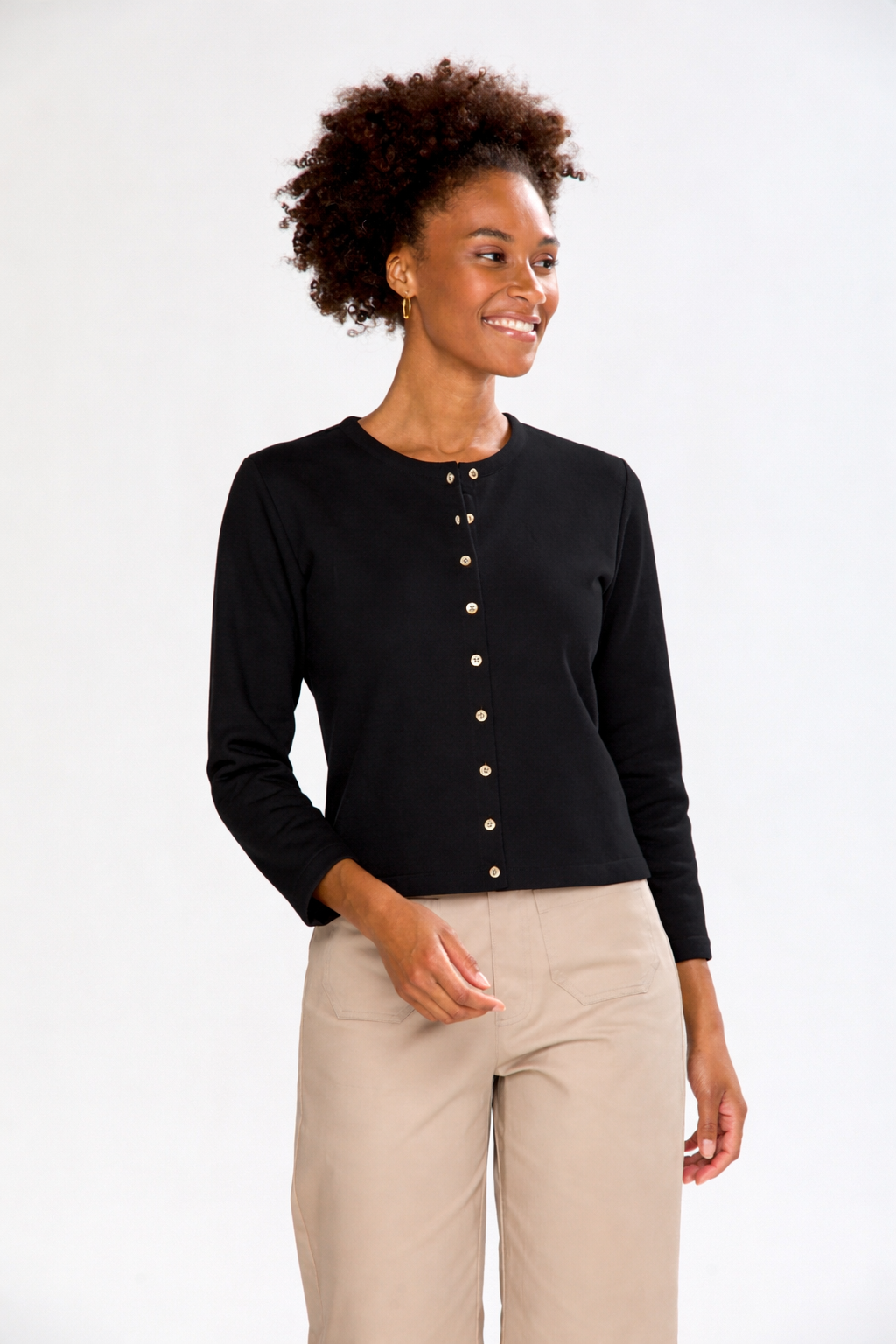 Woman wearing The Cove Knit Jacket