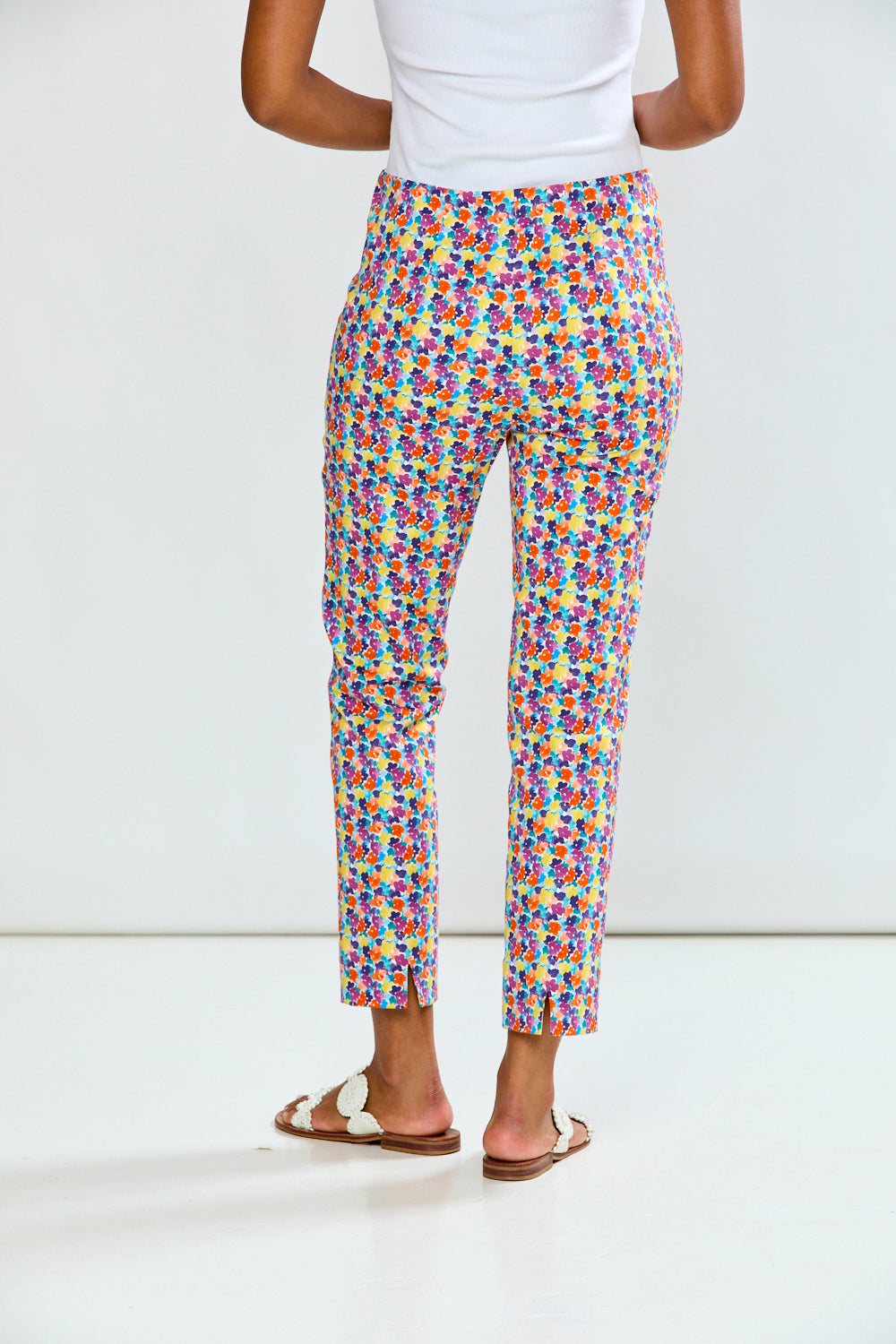 woman in floral pants
