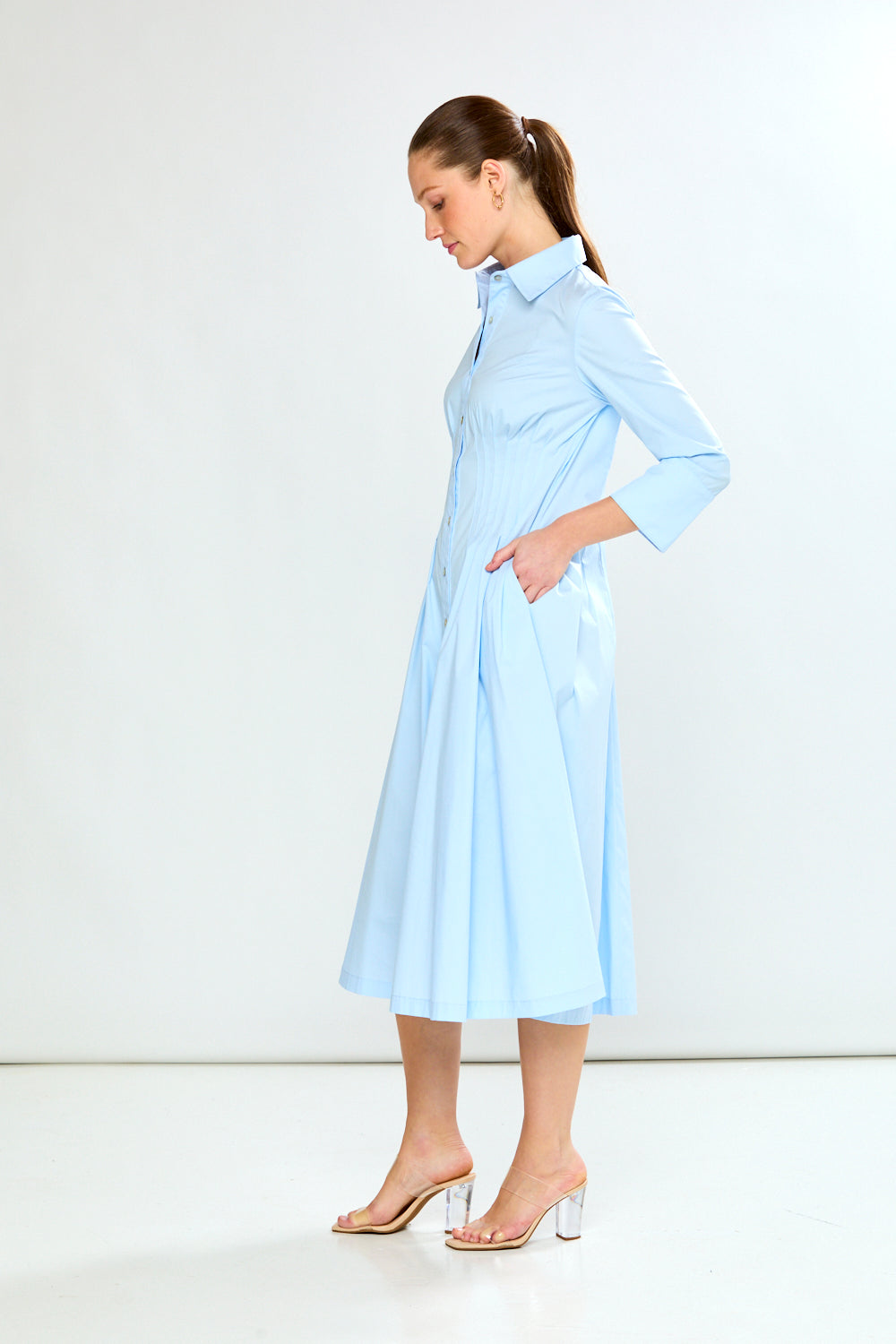 Woman in light blue dress