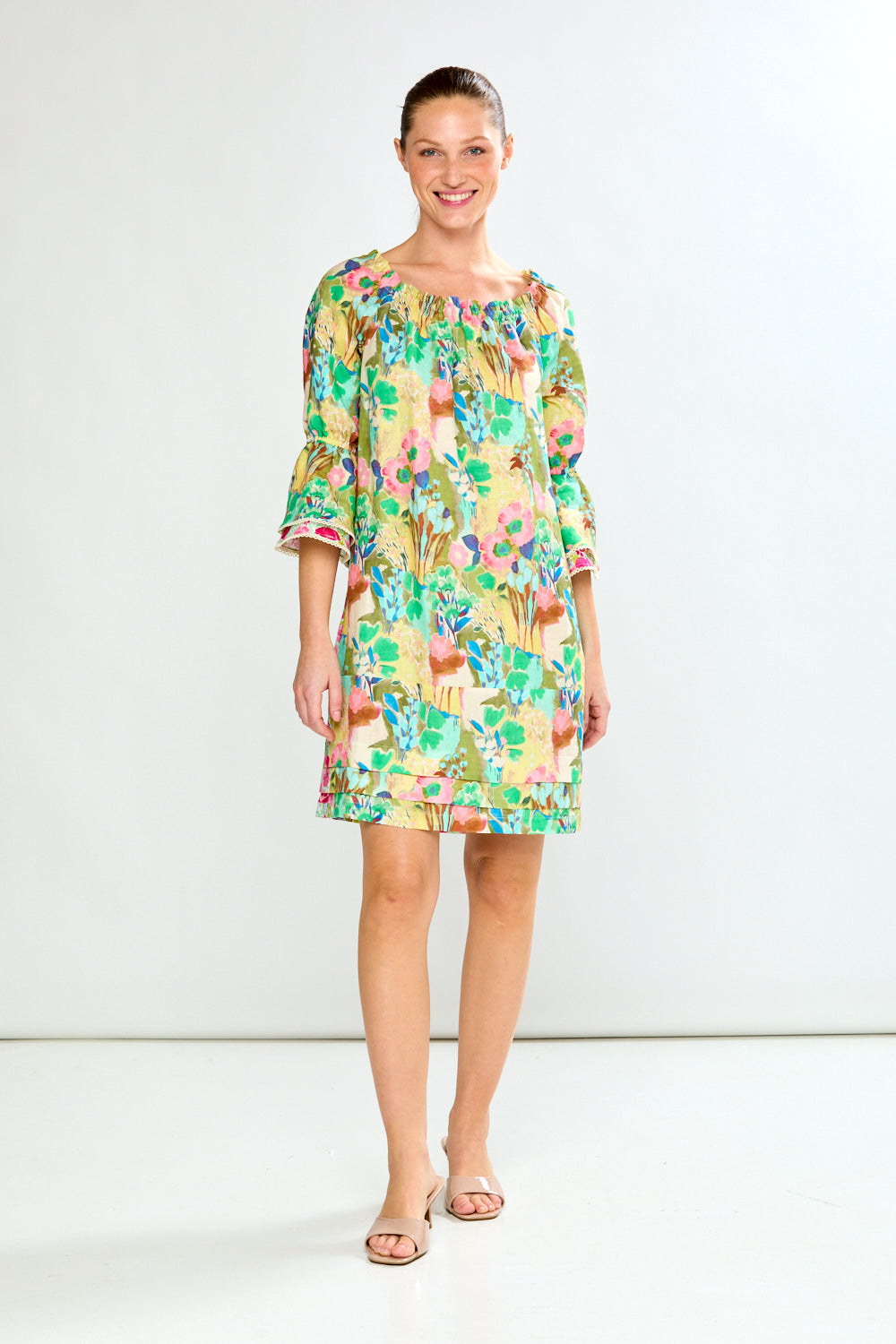 On/Off Shoulder Dress W/Pleated Hem