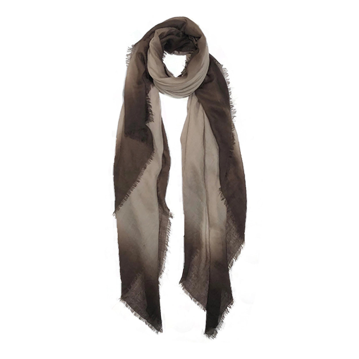 Gradient scarf in brown and beige on a white background