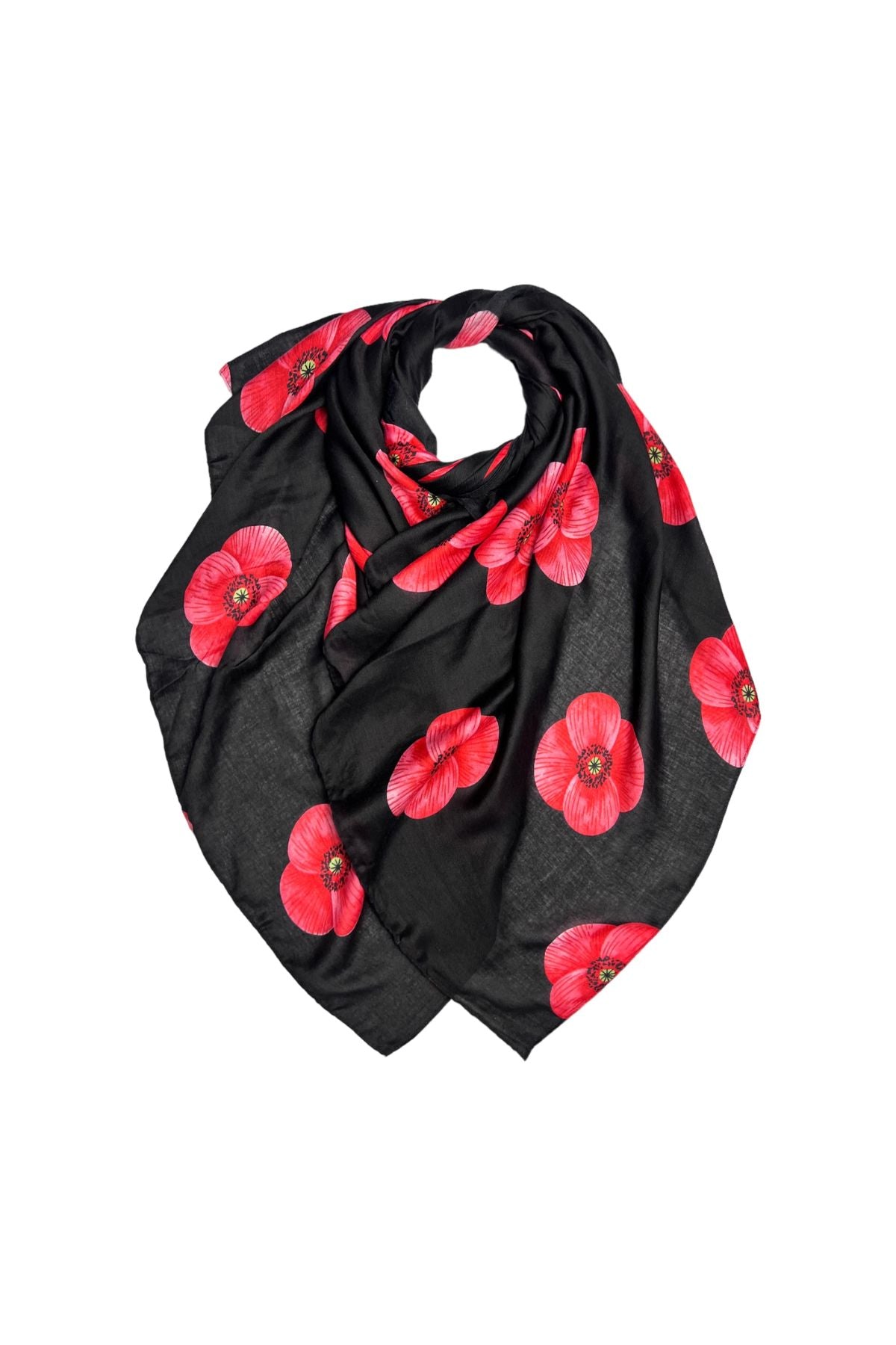 Black poppy print scarf