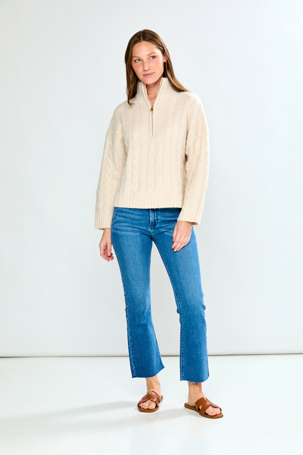 Woman in Tonal Crop Flare Denim