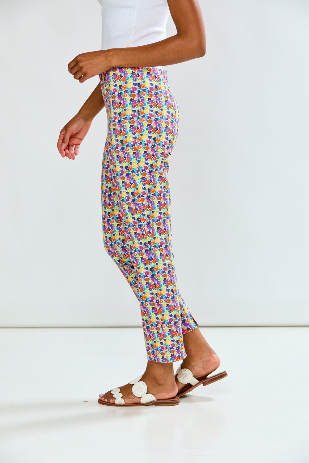 woman in floral pants