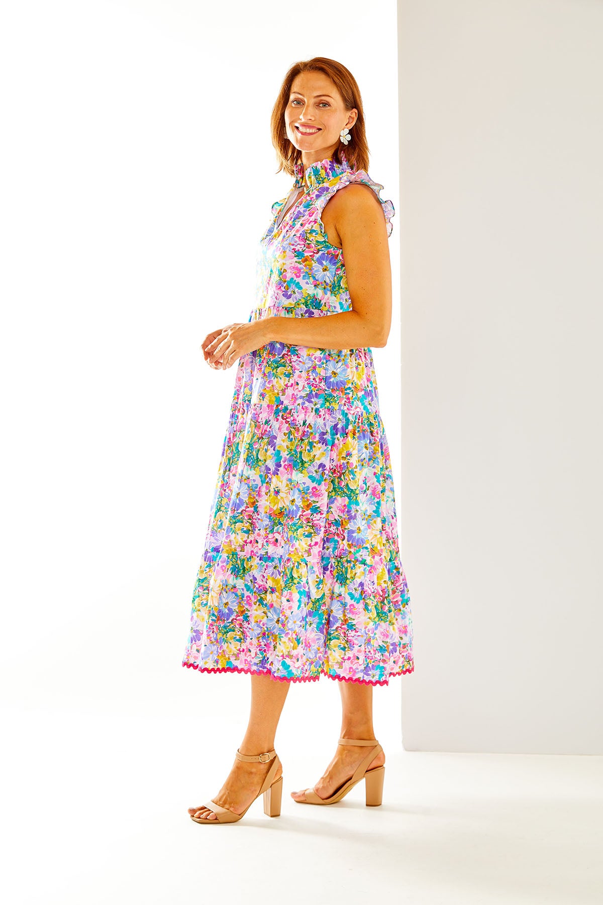Woman in floral Lina maxi dress
