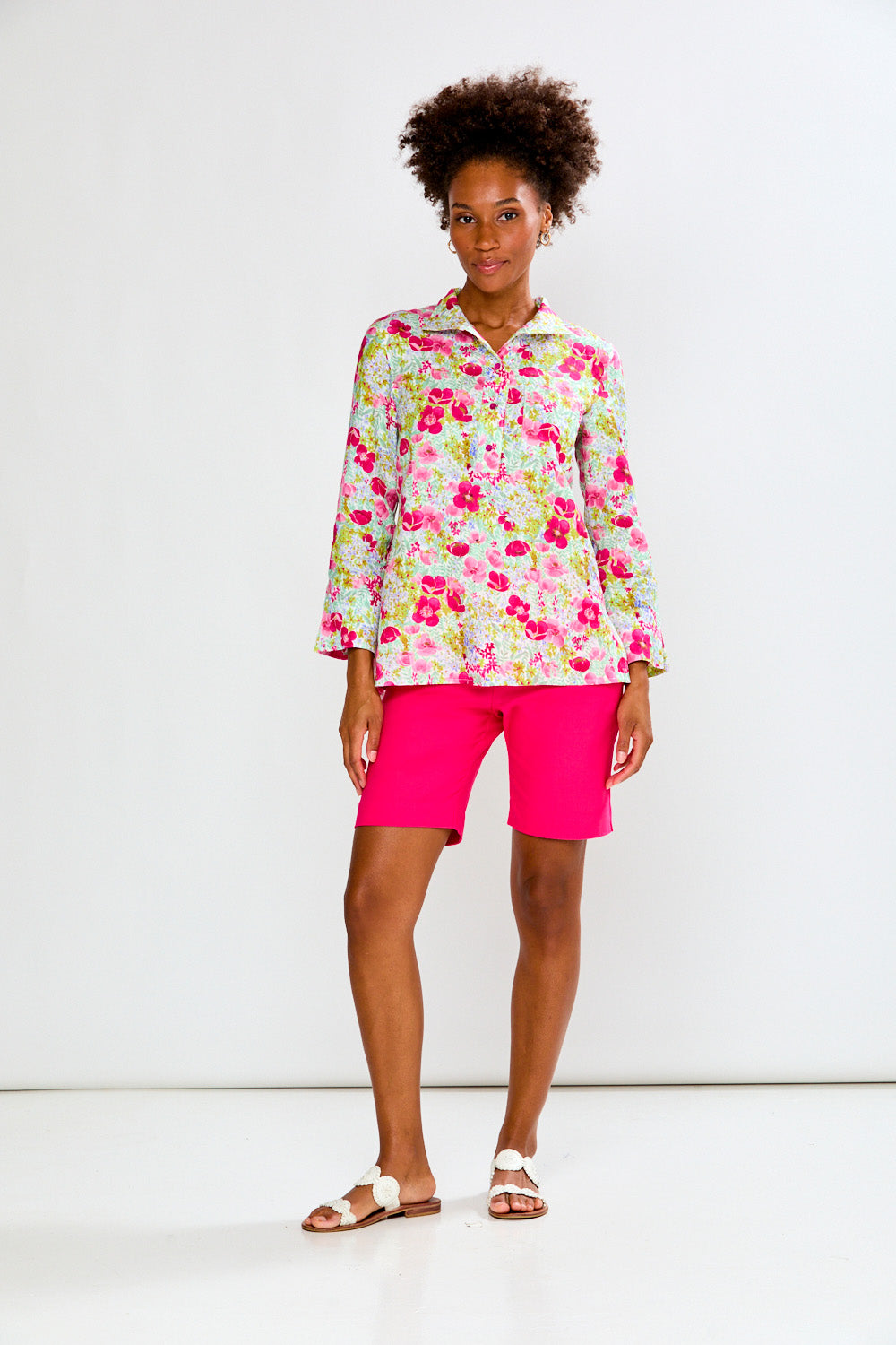 Woman in floral tunic