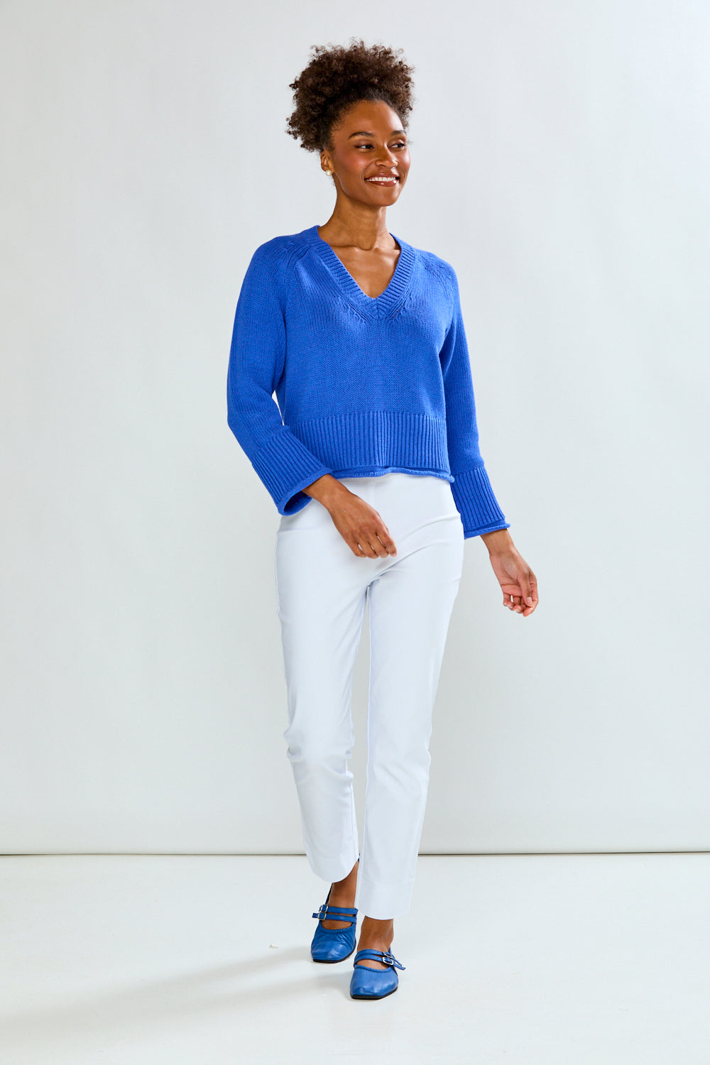 Girl in blue sweater