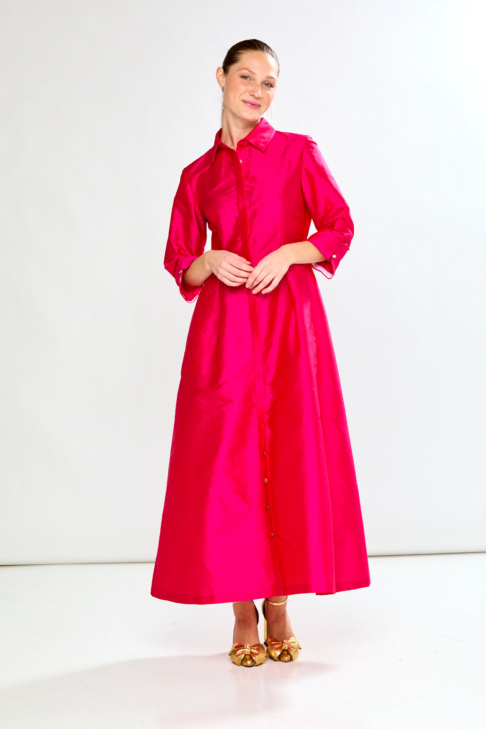 Fit And Flare Shirtdress W/Feathers At Cuff