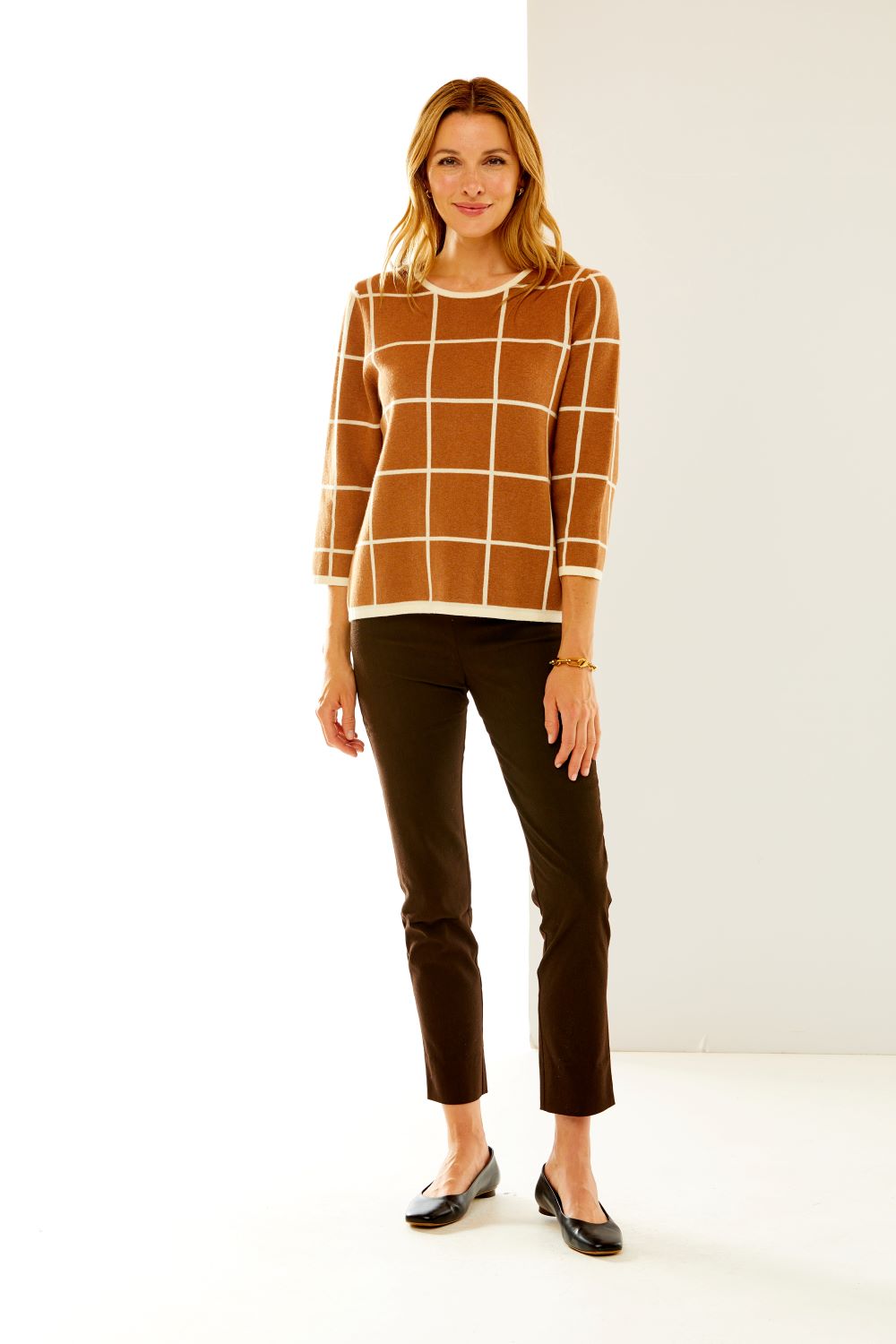 The Windowpane Pullover in Camel