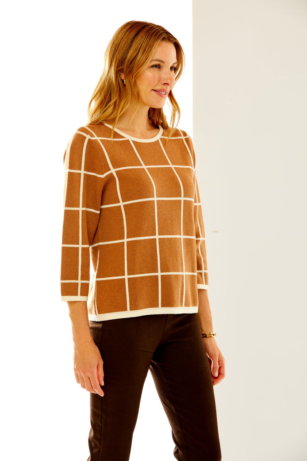 The Windowpane Pullover in Camel