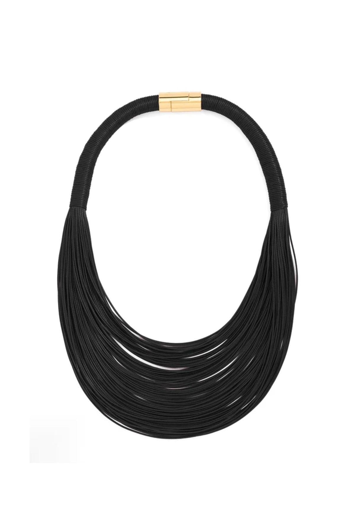 Black layered leather rope collar necklace