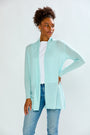 Woman wearing Open Cashmere Cardigan - Sea Glass