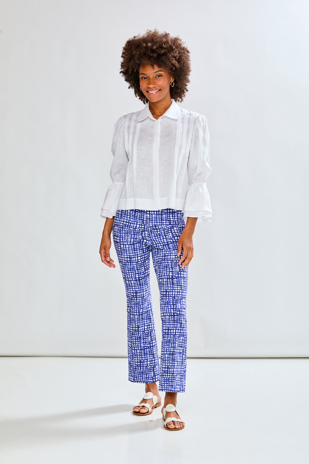 CFCL★WASHI GARTER PANTS ブルー3 The Mallory Pant in Blue Watercolor Grid – Sara Campbell