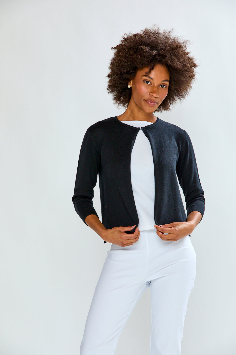 Woman wearing Open Front Cardigan