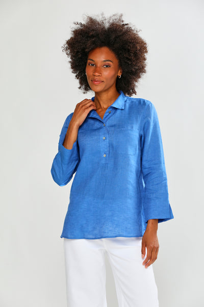 The Short Daniella Tunic in Solid Linen in Lapis Blue – Sara Campbell