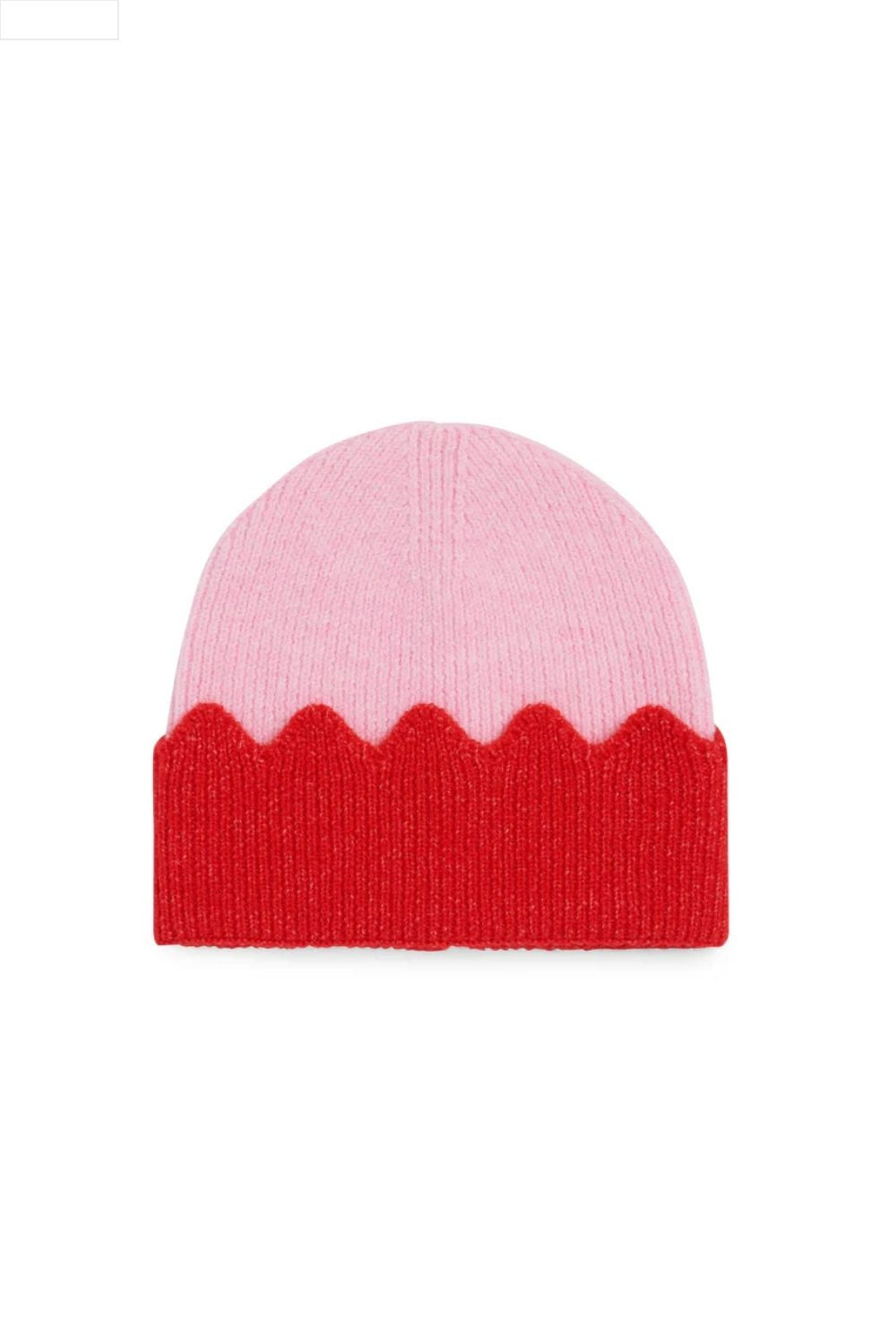 Pink and red beanie hat on a white background