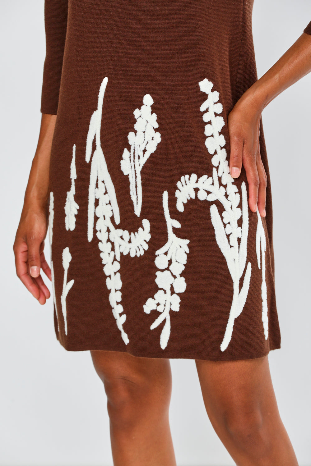 The Flower Embroidered Sweater Dress - Espresso – Sara Campbell