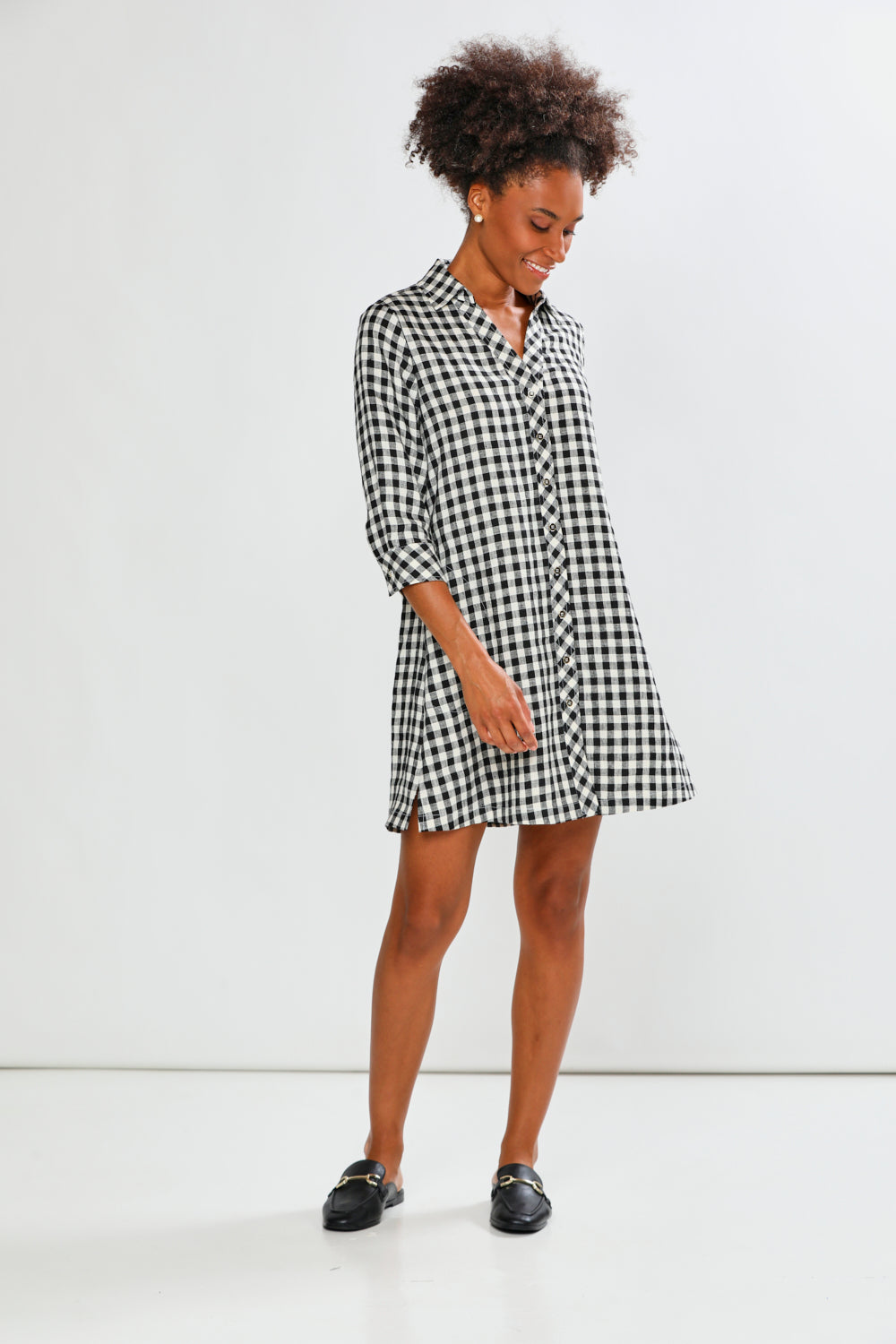 Curensology Gingham Check Dress フリーサイズ The Linen Bea Dress - Black Gingham – Sara Campbell