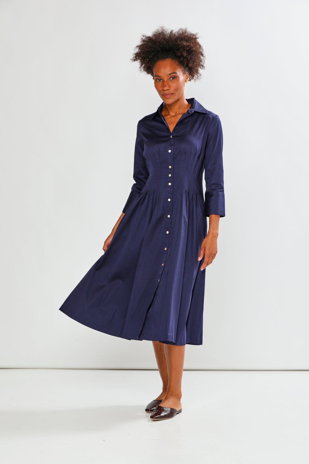 woman in navy dress