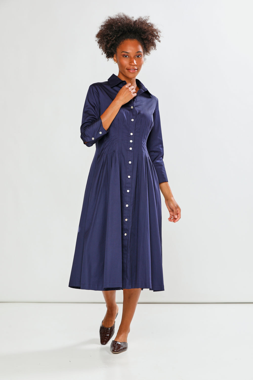 woman in navy dress
