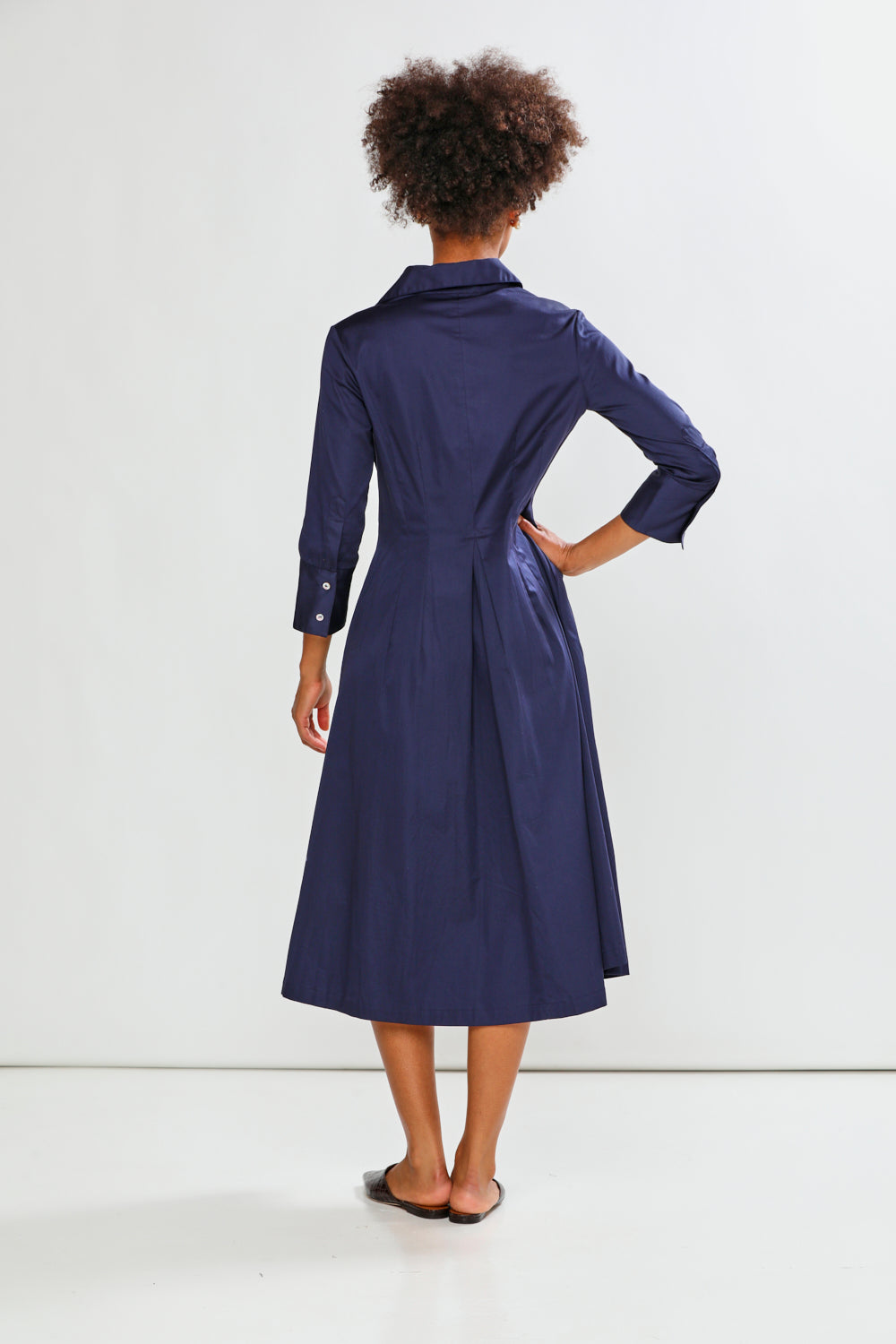 woman in navy dress