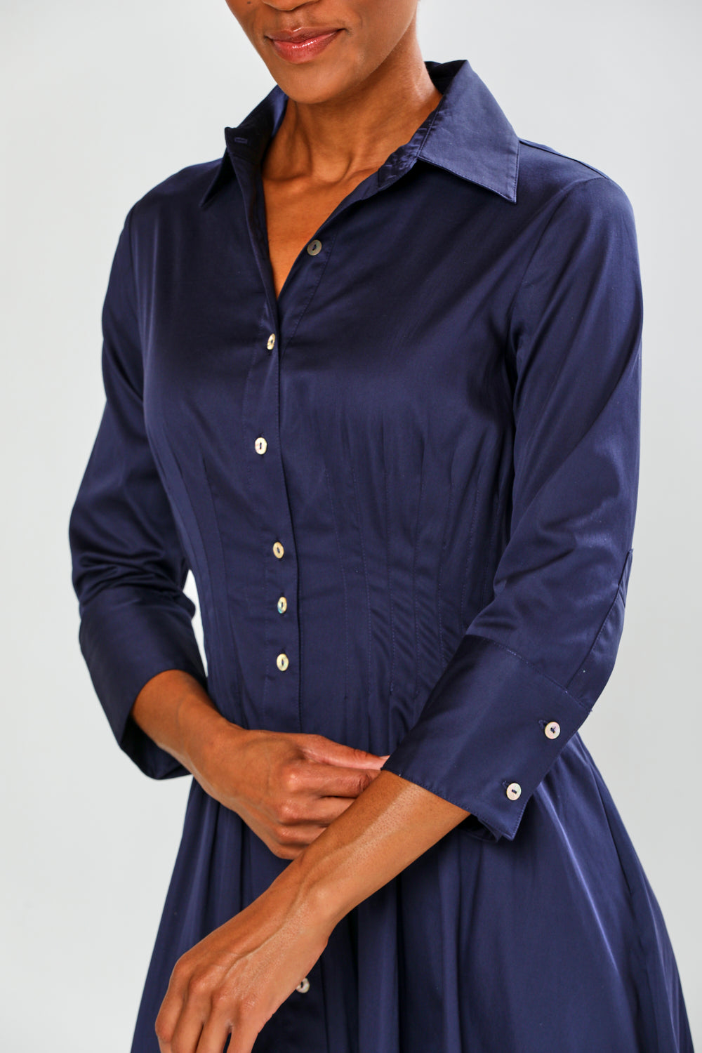 woman in navy dress