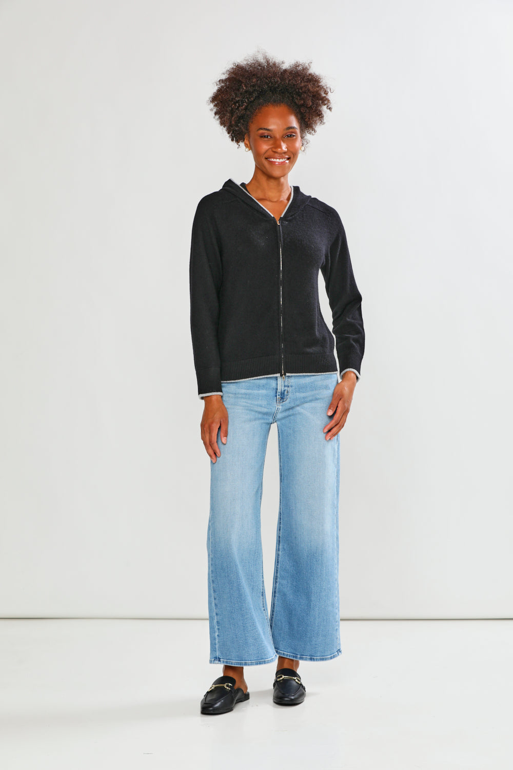 The Zipper Front Tipped Cardigan in Black/Grey